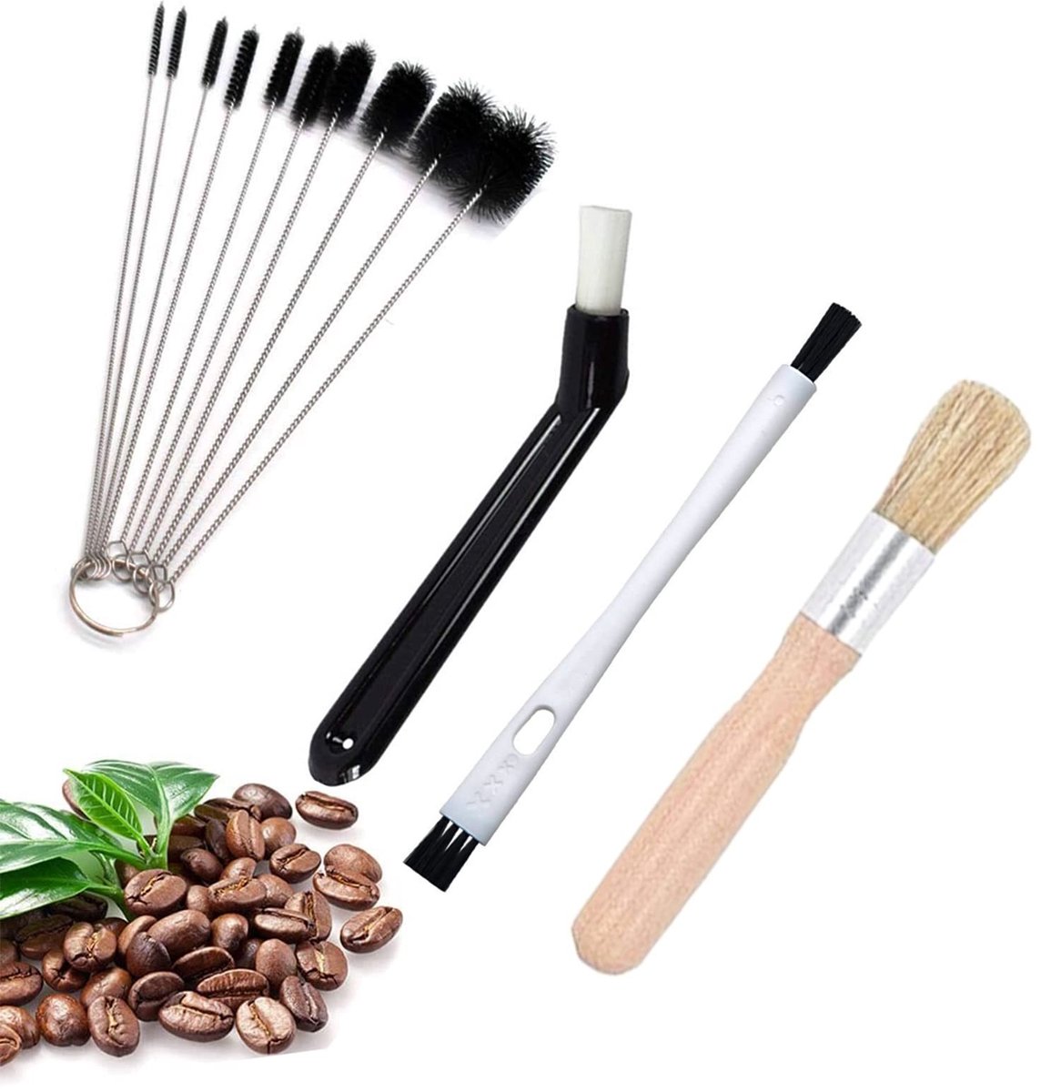 Dailygoods- Reinigingsborstel Set 4 Stuks - Houten/Kunststof Borstel - Buisborstel - Koffiemachine Reiniging - Espresso Borstel - Lange Handgreep - Koffieborstel