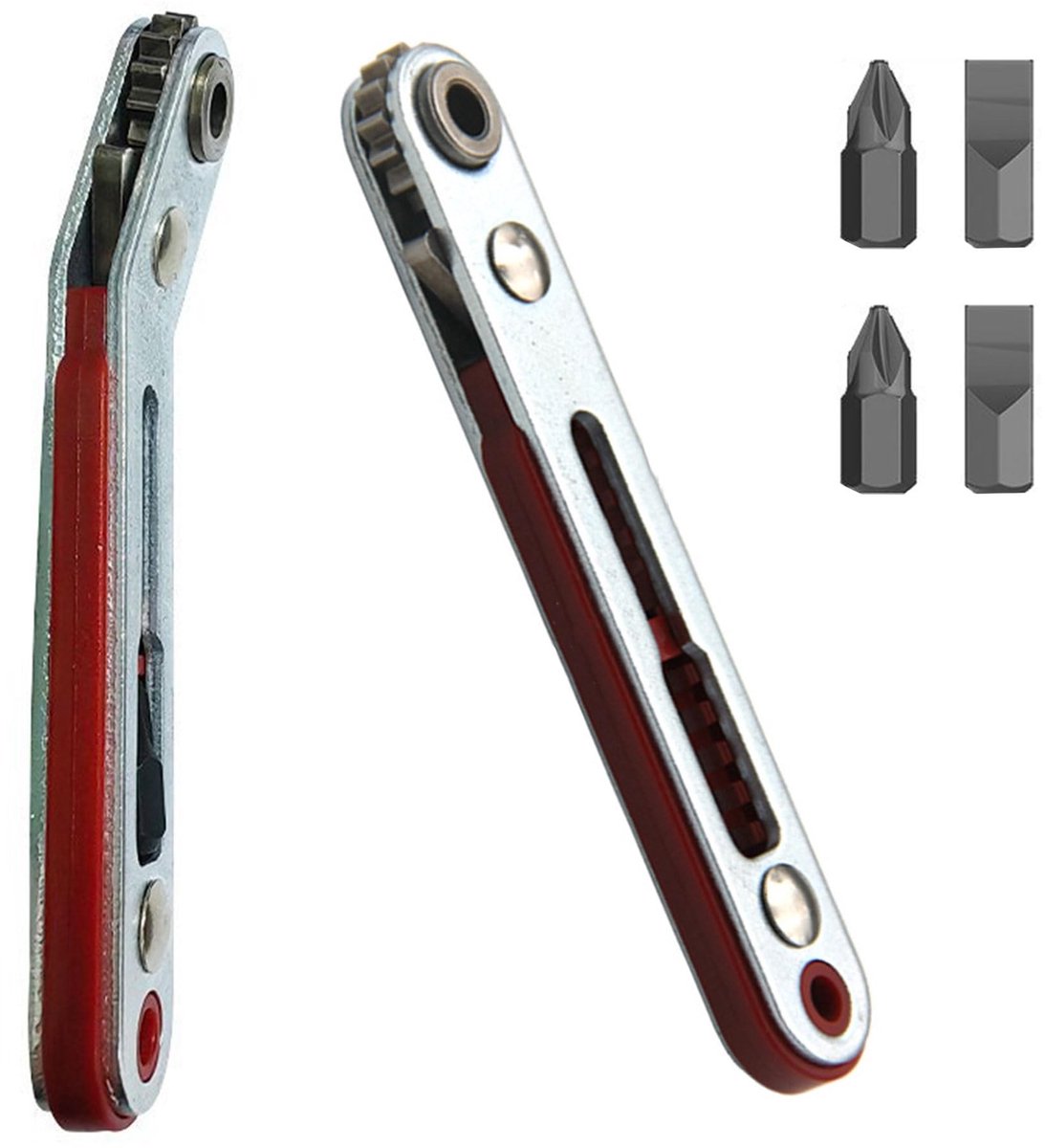 Dailygoods- Mini Ratelsleutel Set - 2 Stuks - Magnetisch - Platte/Ellboogkop - 1/4" Micro Schroevendraaier - Duurzaam Gelegeerd Staal