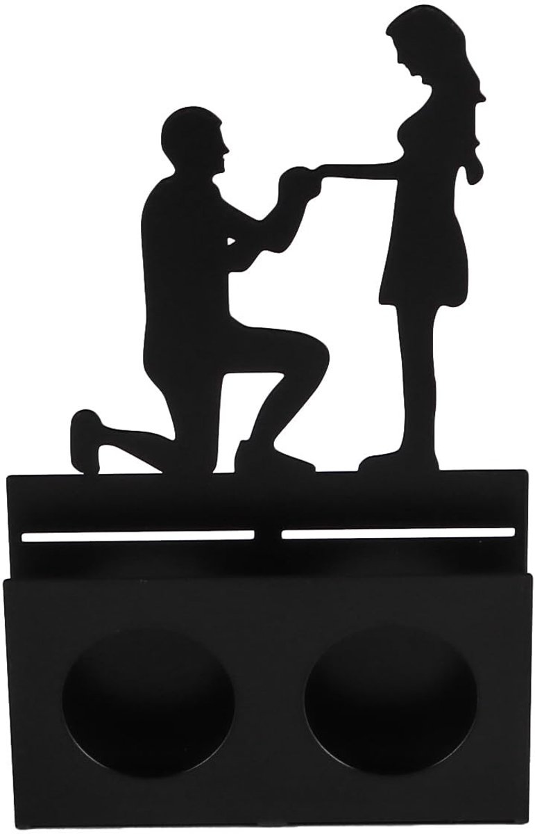 Dailygoods- Kaarsenhouder Handgemaakt - IJzeren Sculptuur - Romantisch Koppel - Tafeldecoratie - Verlovingsdecoratie - 12x12.5x6.8cm - Decoratiebeeldje