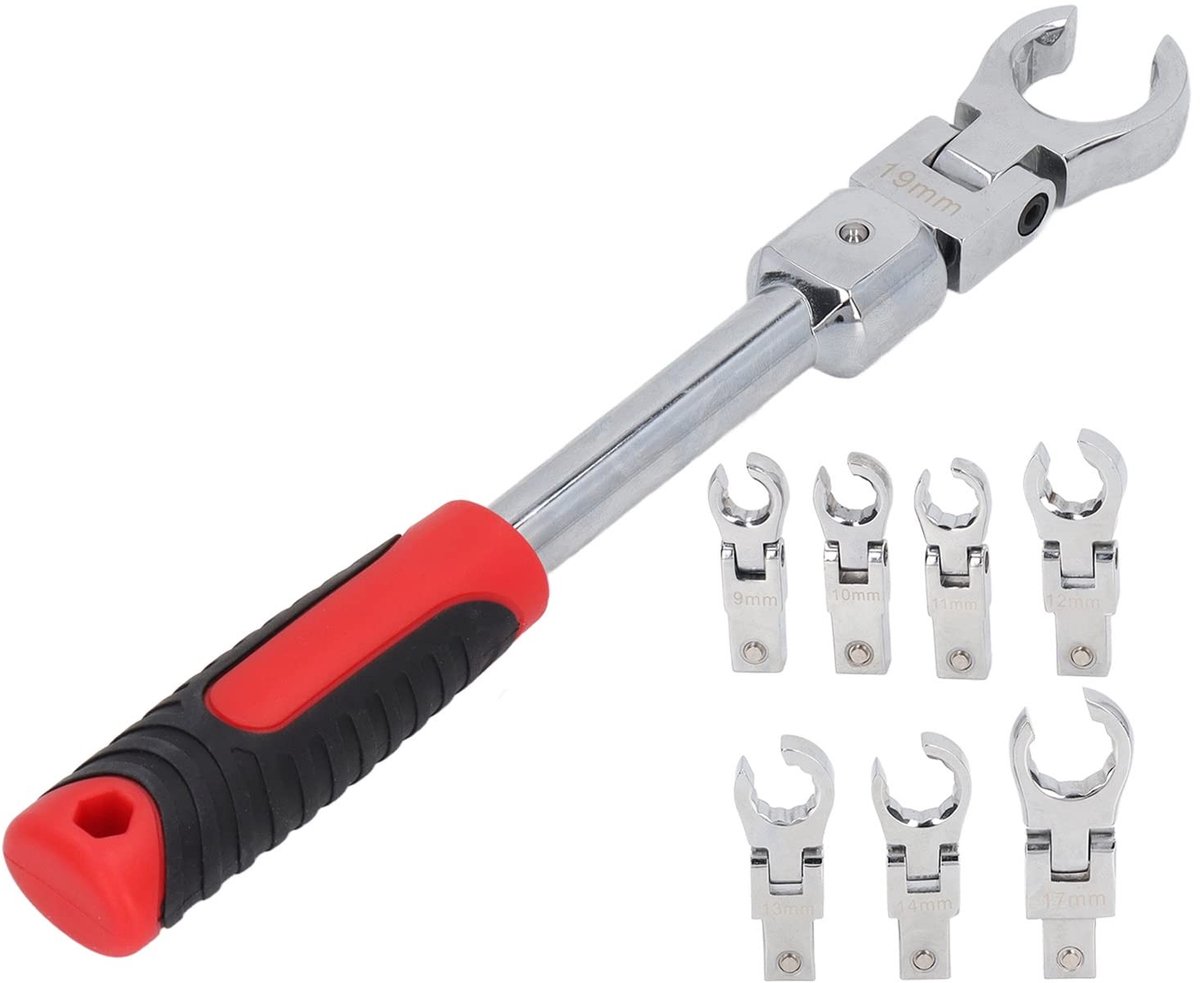 Dailygoods- Combinatiesleutelset 9-delig - Ratelkoppen 8 stuks - CR V-structuur - Afneembaar - Beweegbaar - 176 mm Handvat - Ratelsleutel