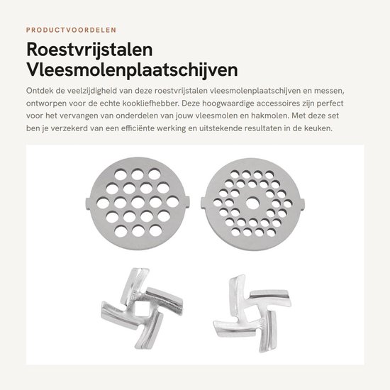Vleesmolenonderdelen van Roestvrij Staal voor Voedselverwerking, RVS Vleesmolenplaten en Messen - Set van 2 Platen en 2 Bladen van Merkloos — afbeelding 4