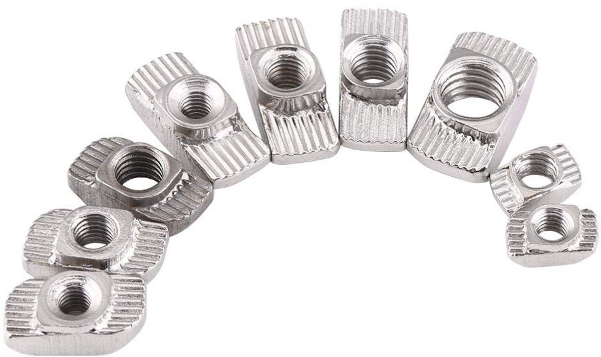 Dailygoods- T-sleufmoeren 50 stuks - Hamerkopmoeren - Koolstofstaal - Verzinkt - Roestbestendig - Hoge hardheid - Moeren