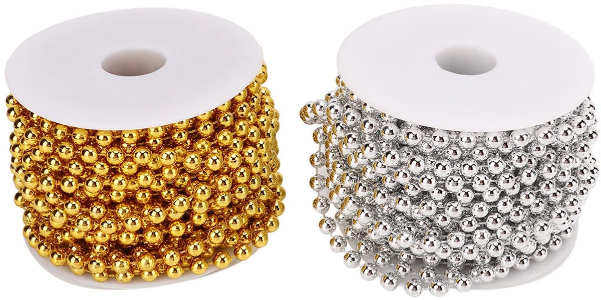 Dailygoods- Kralenketting Ambachtelijk - 2 Stuks - Goud/Zilver - 10,9 m Lang - 0,2 Inch Ronde Nepparels - Glanzende Kralen - Slinger