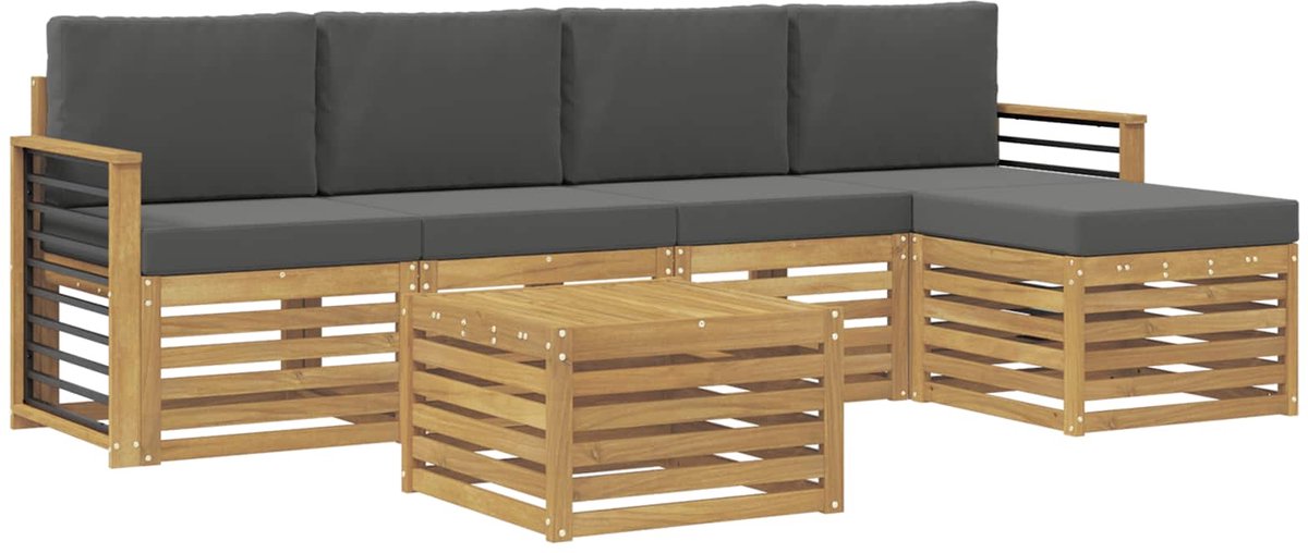 vidaXL Buiten - bank - set - 6 - st - 5-zits - Wit - en - antracietkleurig - Polyester Wit en antracietkleurig