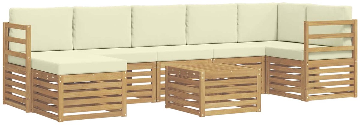 vidaXL Buiten - bank - set - 8 - st - 8-zits - Wit - en - crèmekleurig - Polyester Wit en crèmekleurig