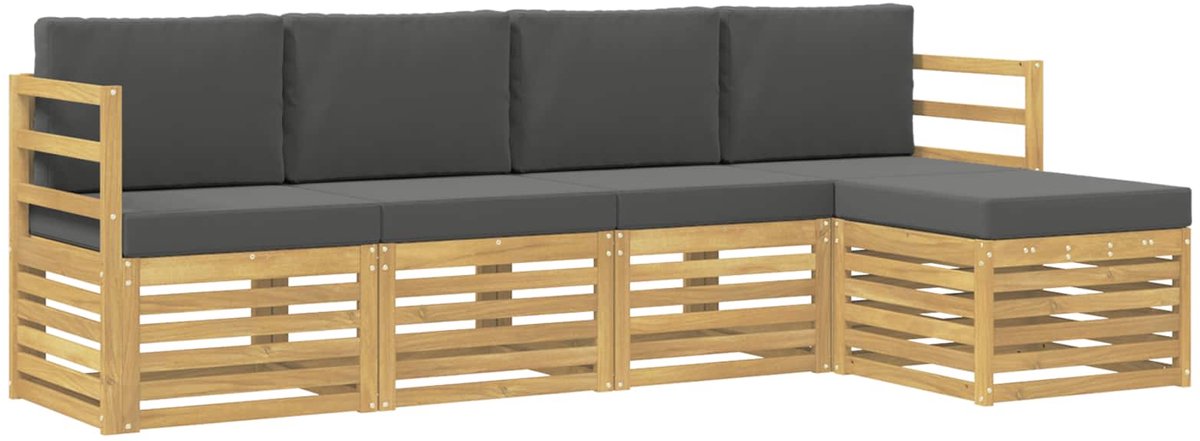 vidaXL Buiten - bank - set - 5 - st - 5-zits - Wit - en - antracietkleurig - Polyester Wit en antracietkleurig
