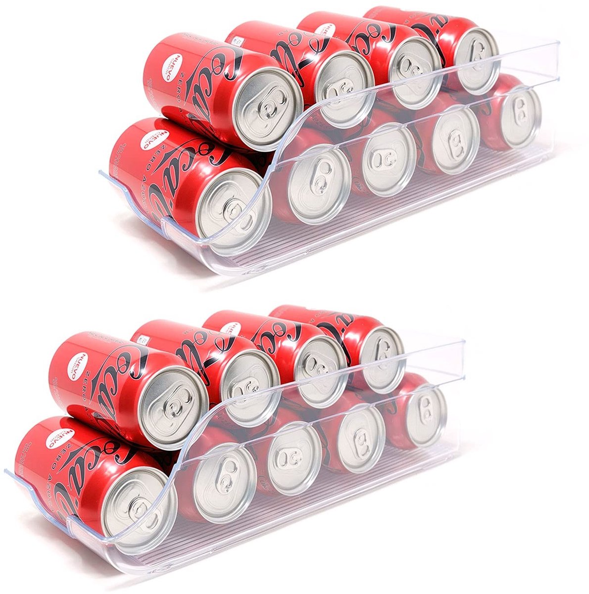Dailygoods- Opbergdozen Set van 2 - Koelkastorganisator - Doorzichtige Kunststof - BPA-vrij - 35x13x10cm - Ideaal voor Blikjes - Koelkastorganizer