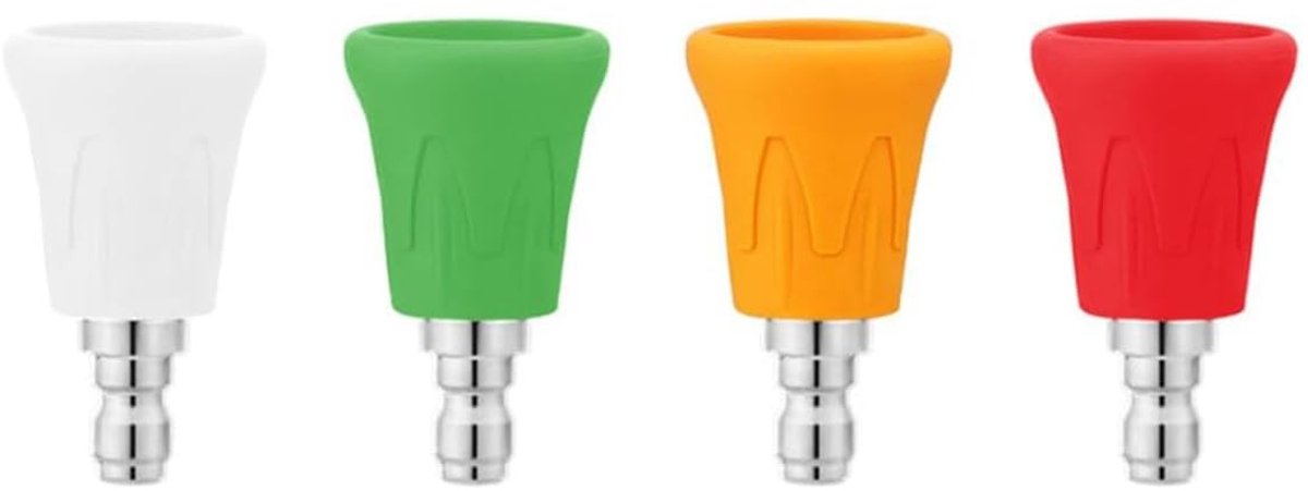 Dailygoods- Sproeikopbeschermers 4 Stuks - Roestvrijstalen Sproeikoptipset - Rubberen Beschermkappen - 1/4" Snelkoppeling - Gatdiameter 1,4 mm - Bescherming tegen Krassen - Hogedrukreiniger Sproeiers
