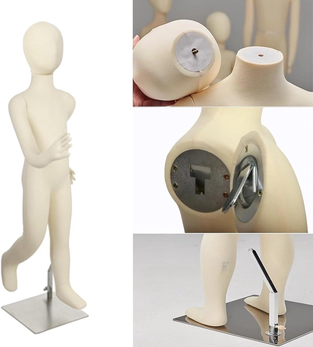 Kinder Paspop - Kleermakerspop Kinderen - Kleding Presenteren - Verstelbare Armen Benen - Volledig Lichaam - Beige