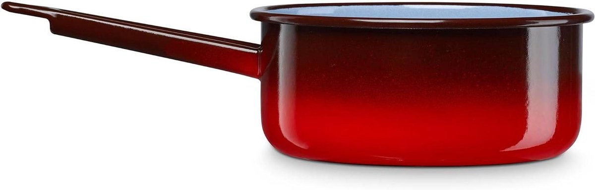 briebe Cooking Pan for Kitchen, Milk, Enameled Steel, 14 cm, Glazed Kettle, 1 L with Handle, Suitable for Induction, Glass Ceramic, Fire, Gas, Oven, Vintage Ignition, Red