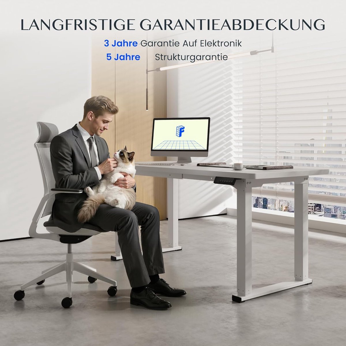 Elektrisch Zit Sta Bureau Onderstel 140 x 70 cm - 4-Poot Bureauframe met Dubbele Motor - Hoogte Verstelbaar 71,5-118,5 cm - Stabiel Sta Bureau Frame tot 120 kg - Wit - Mobili Bella