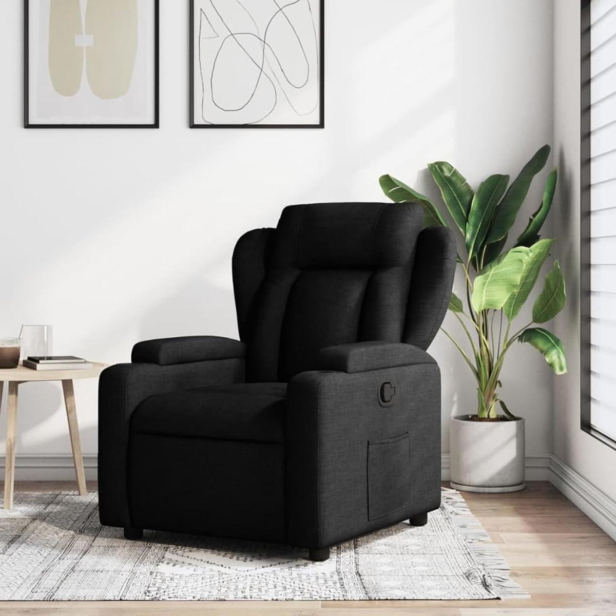 Relaxstoel stof - Zitmeubel comfort - Ontspannen thuis - Handmatige ligfunctie - 77 x 149 cm - Zwart
