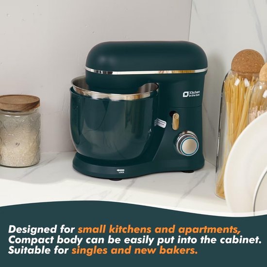 Keukenmachine - Standmixer Elektrisch - Bakken en Koken - Dubbele Mengkommen - 4.5L + 5L - Donkergroen — afbeelding 3