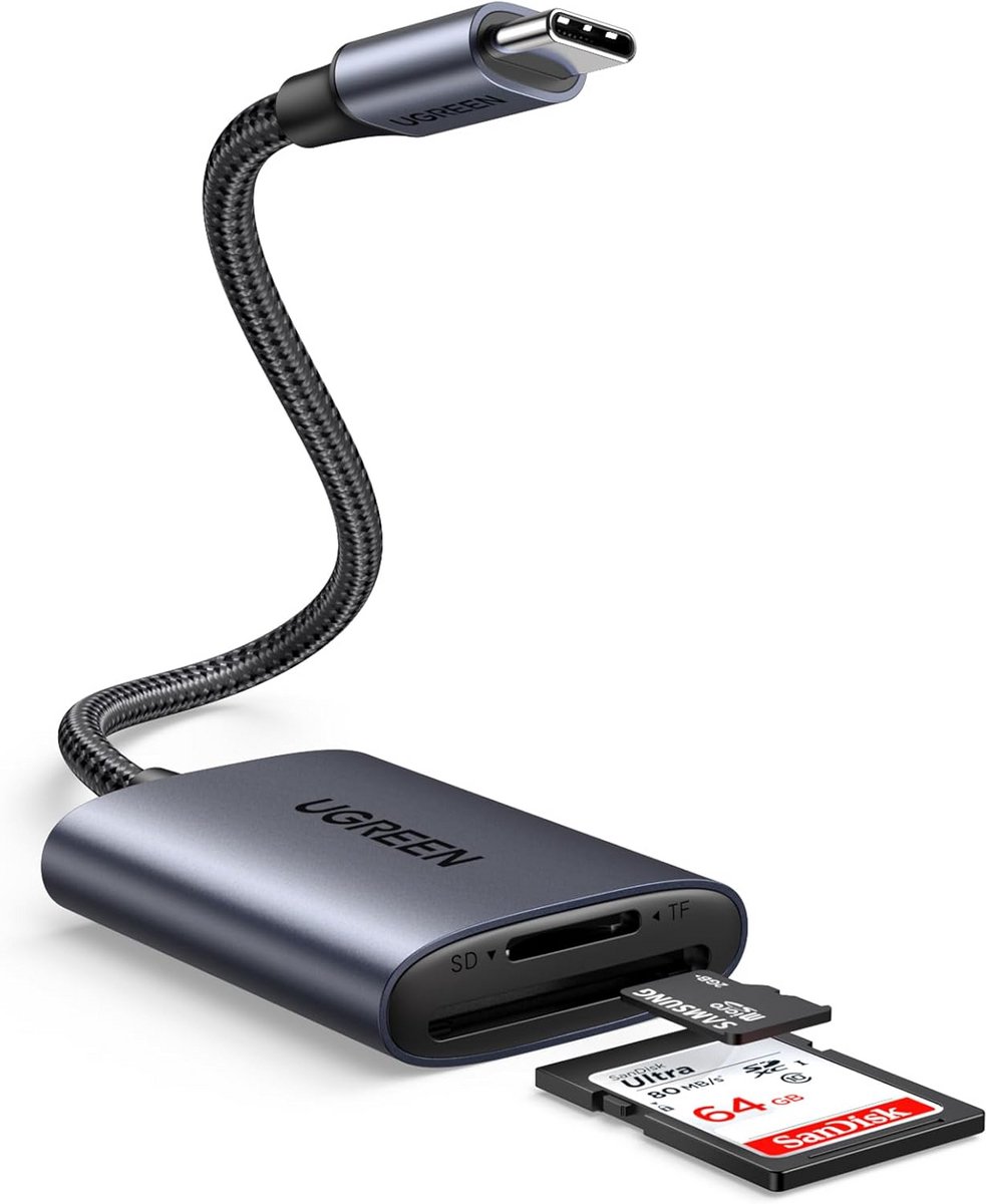 USB C Kaartlezer - SD TF - Bestanden Overzetten - Dubbel Kaart Lezen - 5Gbps Snelheid - Grijs