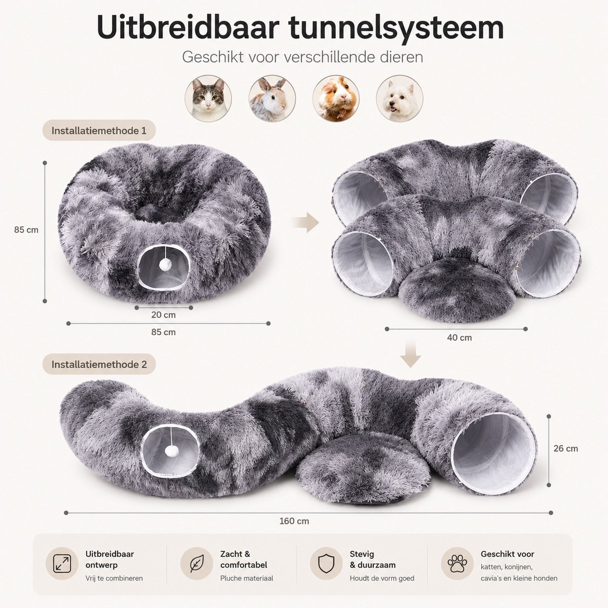 BOTC Kattentunnel met Kattenmand - Speeltunnel Voor Dieren - Tunnel Kat - Kattenhuis - Speeltunnel kat - Grijs thumbnail 6