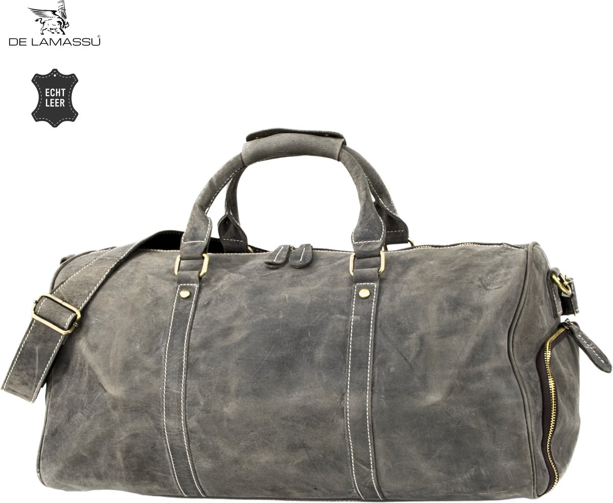 DE LAMASSU® Leren Weekendtas - Reistas Dames en Heren - 35 Liter - Echt Leer - Sporttas - Handbagage Tas - Schoudertas - 50 x 25 x 28 cm