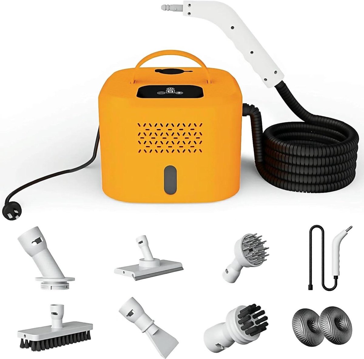 Hand Stoomreiniger - Stoomapparaat Krachtig - Grondige Reiniging - 6 Opzetstukken Touchscreen - 1200 ml Tank - Lichtoranje