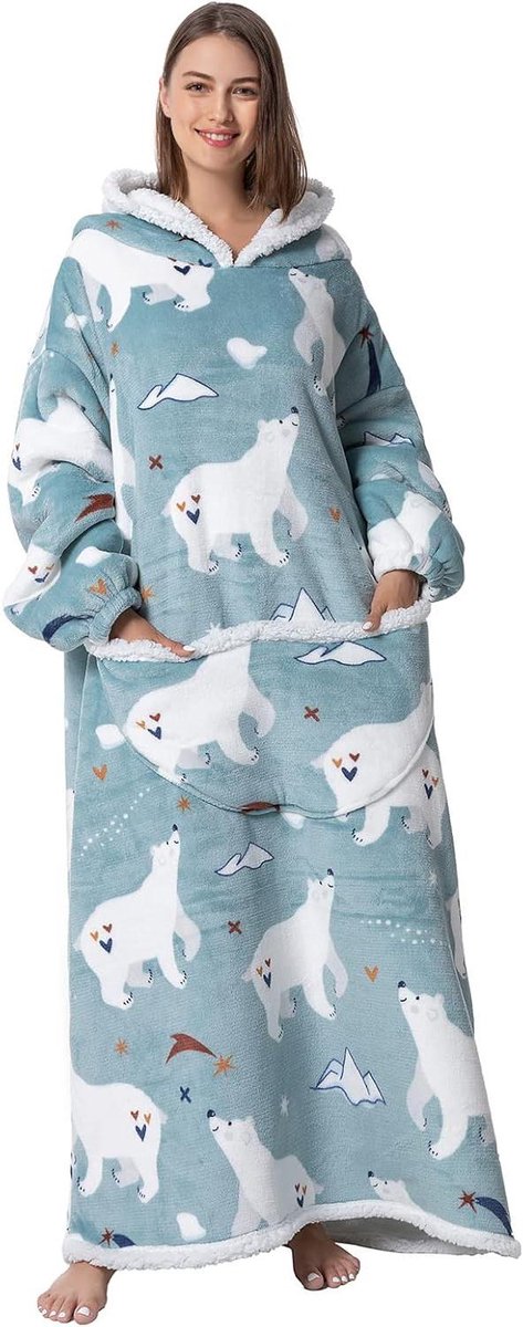 Oversized Deken Hoodie, Gezellig Comfortabele Tragbare Decke voor Unisex Volwassen Vrouwen Mannen, Pluizige Giant Sherpa Fleece Hooded Sweatshirt