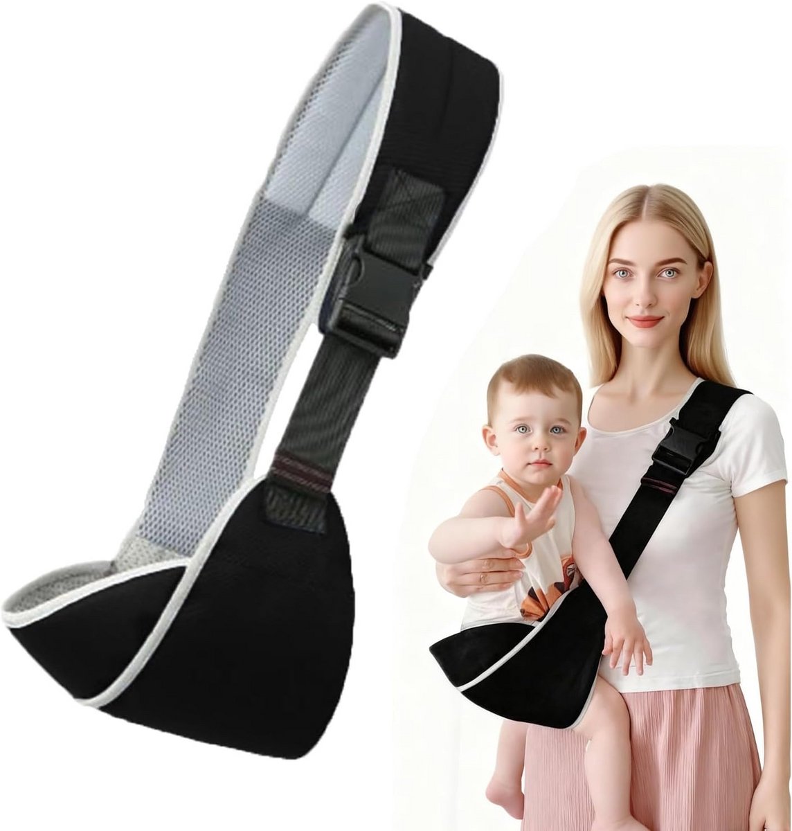 Draagdoek voor baby's, multifunctioneel, heupdrager, verstelbare draagband aan de zijkant voor peuters, geschikt voor zuigelingen en kinderen van 6 tot 48 maanden (zwart)