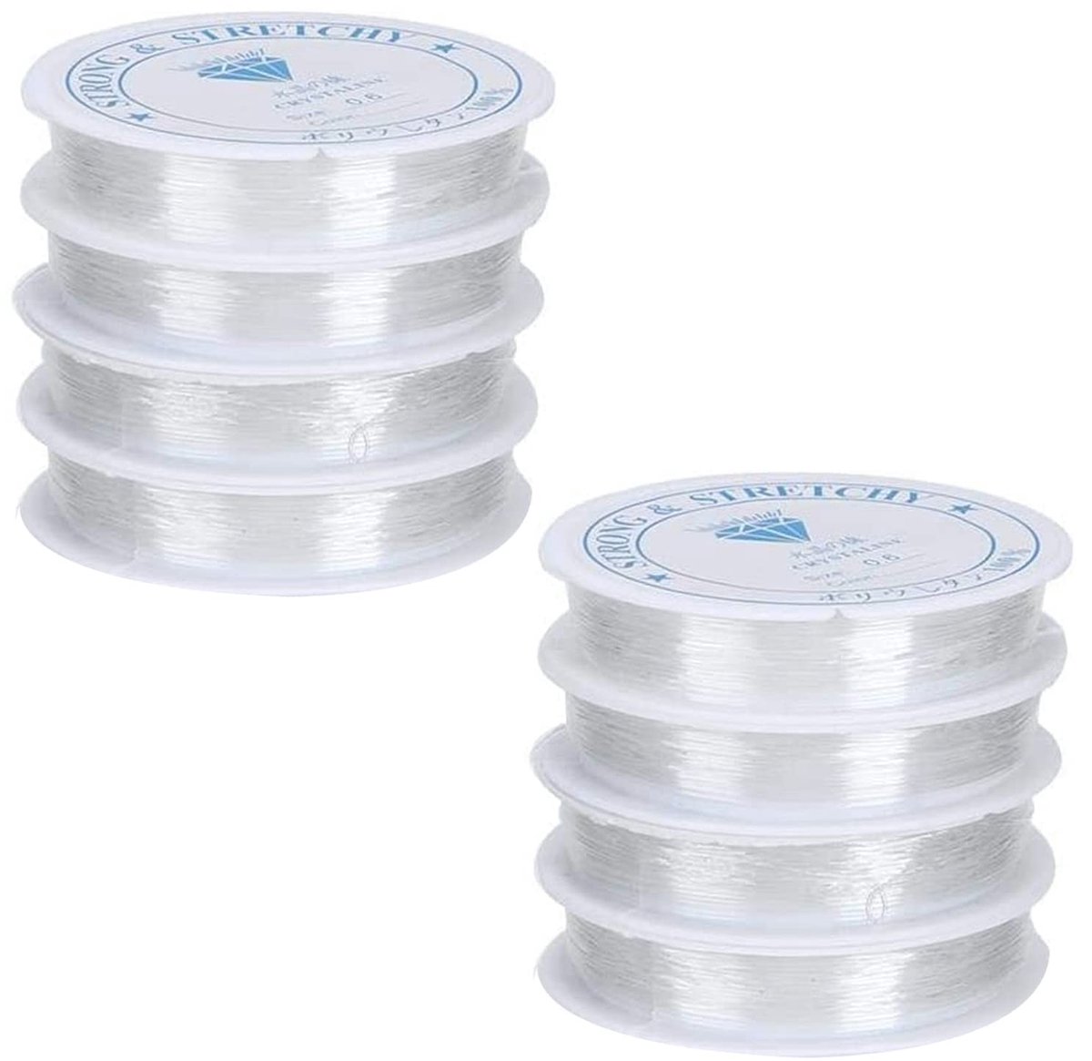 Dailygoods- Elastisch Touw 120 m - 8 Rollen van 15 m - Transparant - Scheurbestendig - Diameter 6 mm - Voor Sieraden en Decoraties - Garen
