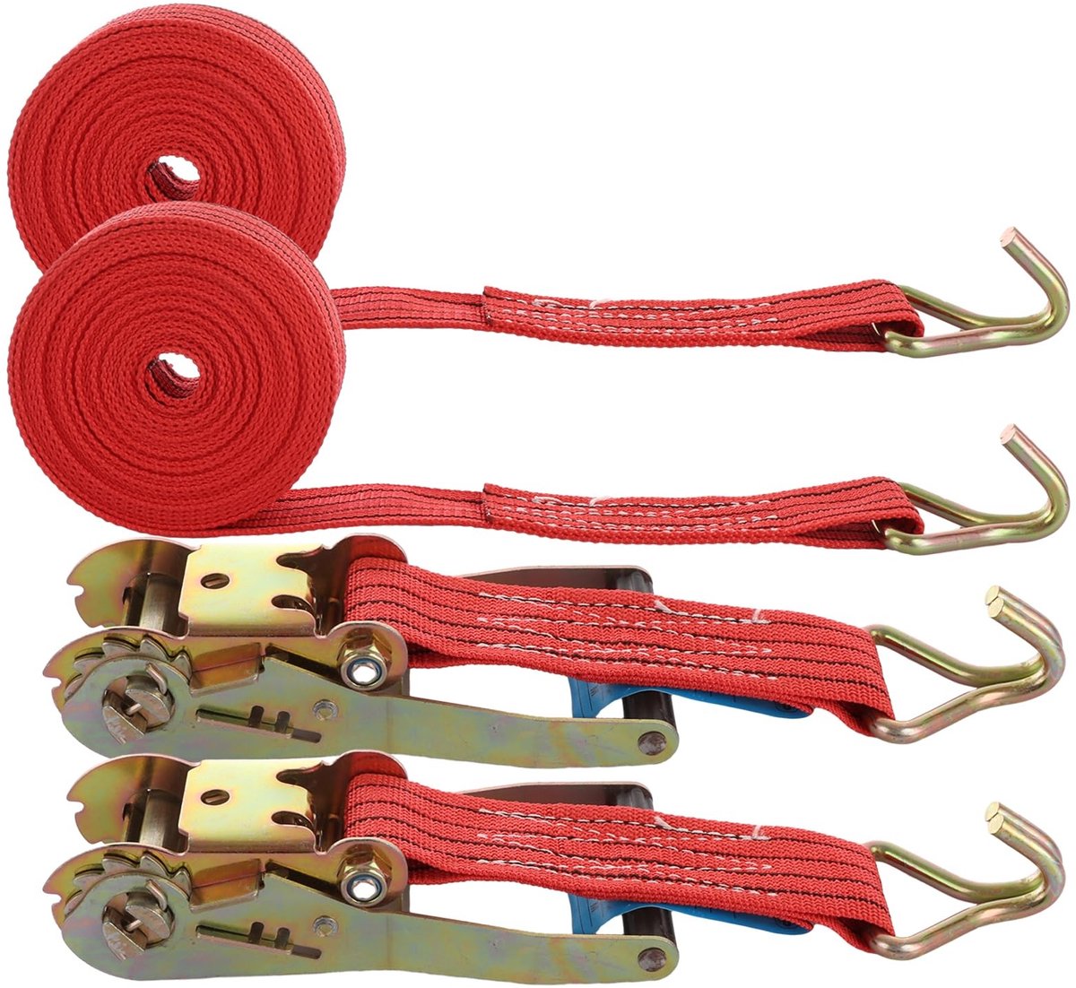 Dailygoods- Spanbanden met ratel - 2-delig - 4 stuks - Haken - Sjorbanden - 2.000 kg draagkracht - Bindriemen