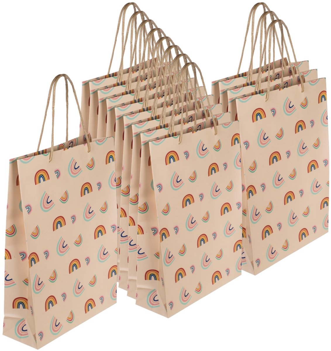 Dailygoods- Cadeauzakjes met regenboogmotief - Papieren zakjes - Set van 12 - Afmetingen 25 x 8,5 x 34,5 cm - Perfect voor elke gelegenheid - Hoogwaardig papier - Geschenkzakjes