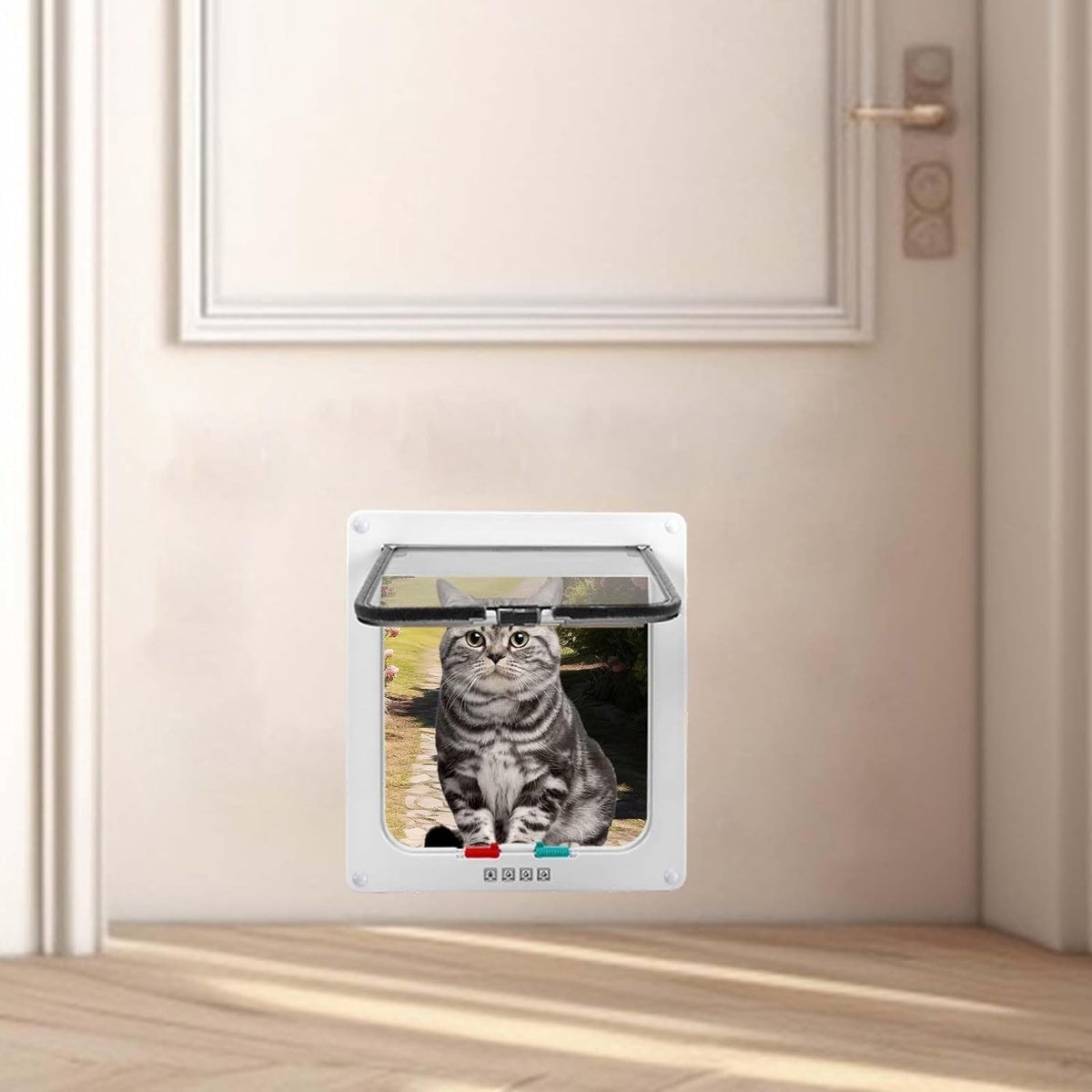Dailygoods- Kattenluik 4-voudig afsluitbaar - Kattenluik met microchip - Kattenluik binnendeur - Kattenluik voor gewicht <14 kg - Kattenluik met chipherkenning - Externe afmetingen 19,2 x 20 cm - Huisdierenluik thumbnail 2