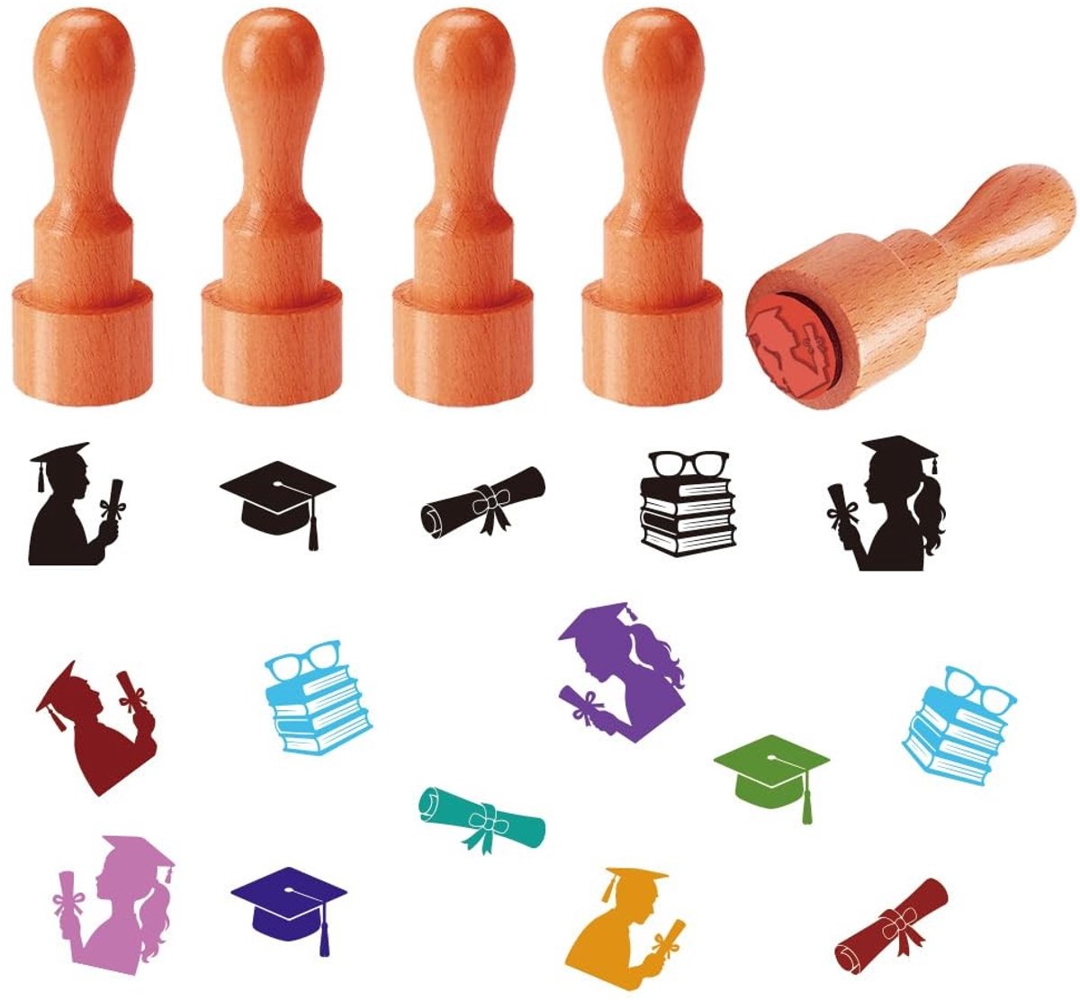 Dailygoods- Eierstempel 5 Stijlen - Houten Rubber Stempel - Unieke Ontwerpen - Mini Stempelset - Voor Eieren - Scrapbooking Kaart Maken