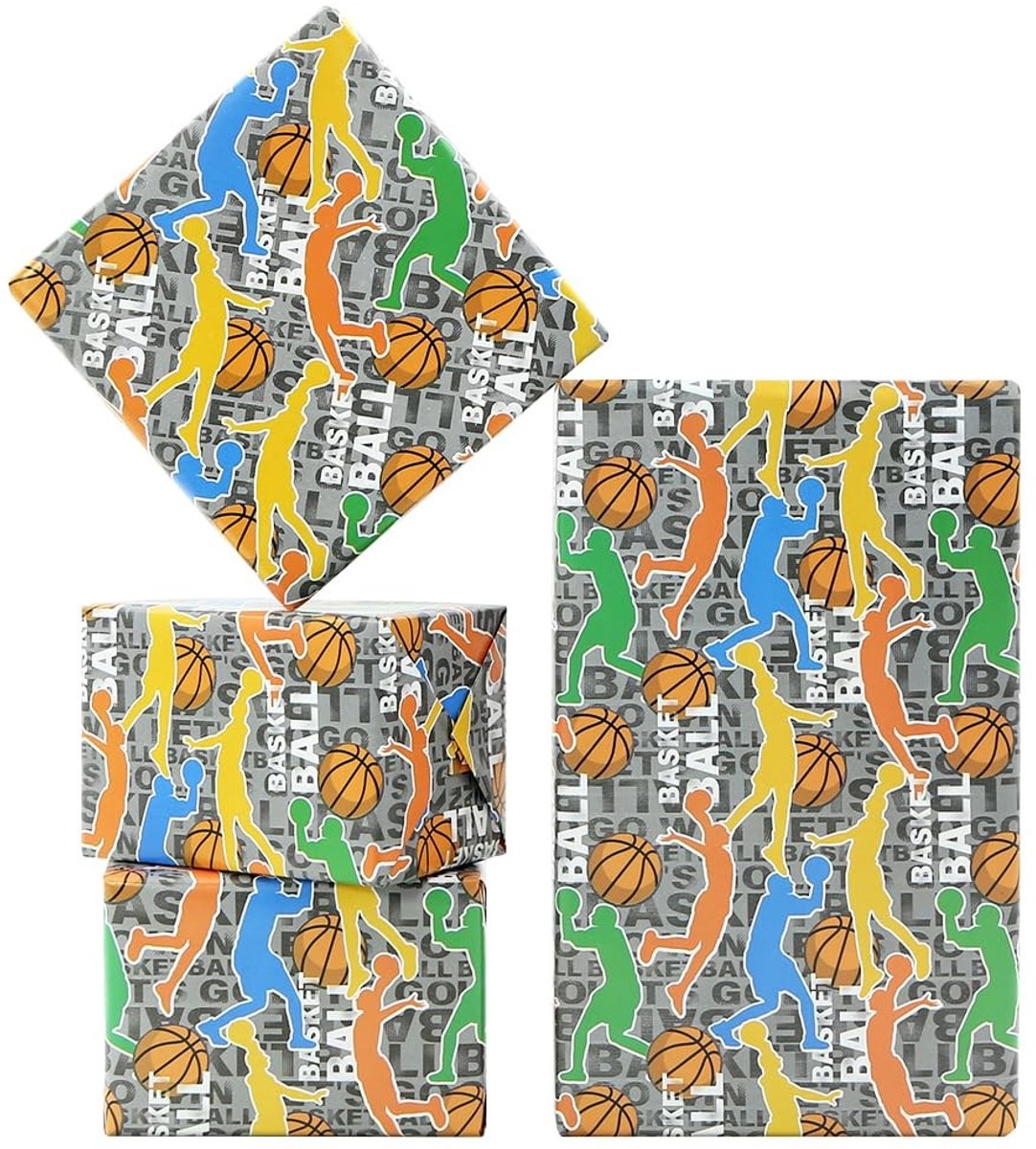 Dailygoods- Inpakpapier Basketbalontwerp - 4 Vellen 50 x 70 cm - Sportthema Geschenkpapier - Verjaardagscadeau Jongens - Perfect voor Feestelijke Geschenken