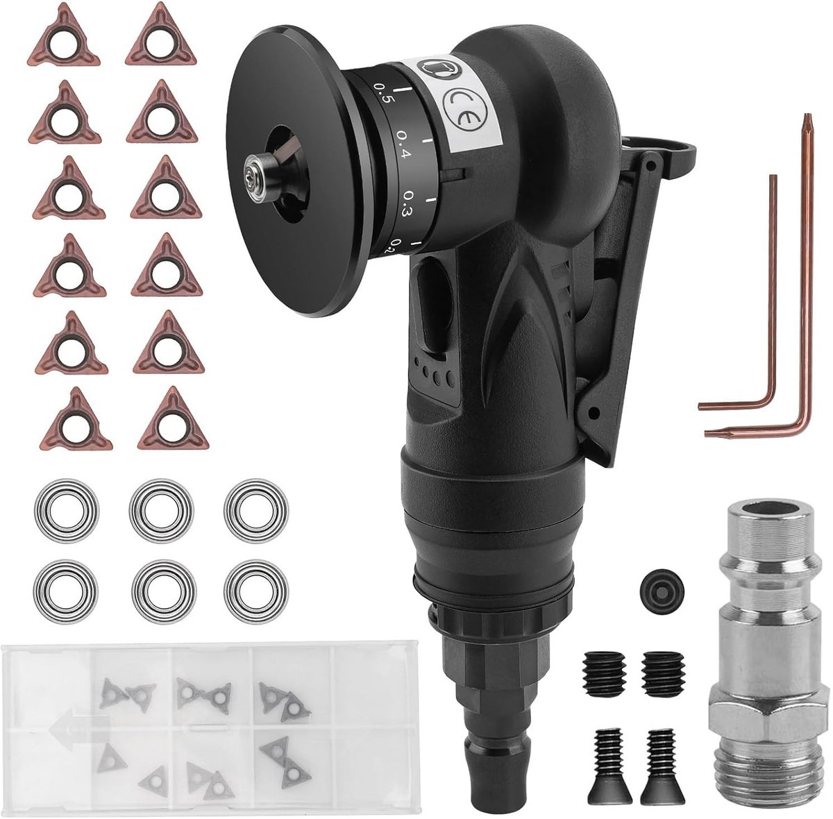 Dailygoods- Afschuining Machine Draagbaar - Pneumatische Mini-Freespen - Afschuiningscapaciteit C0.1 tot C2 - Toerental 30.000 rpm - Instelbare Diepte 0,1-0,9 mm - Inclusief 6 R-hoekmessen/6 C-hoekmessen - Pneumatische Frees