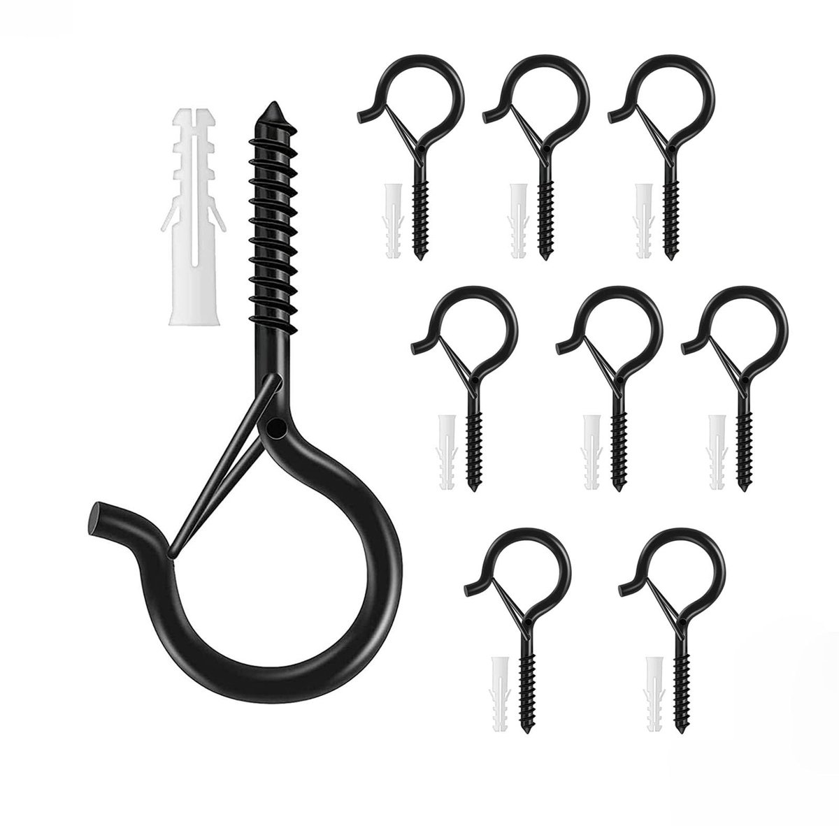Dailygoods- Ooghaken 8 stuks - Q-vormige Ophanghaak - Roestbestendig Metaal - Schroefbevestiging - Duurzaam - Geschikt voor Kleding/Lampen/Planten
