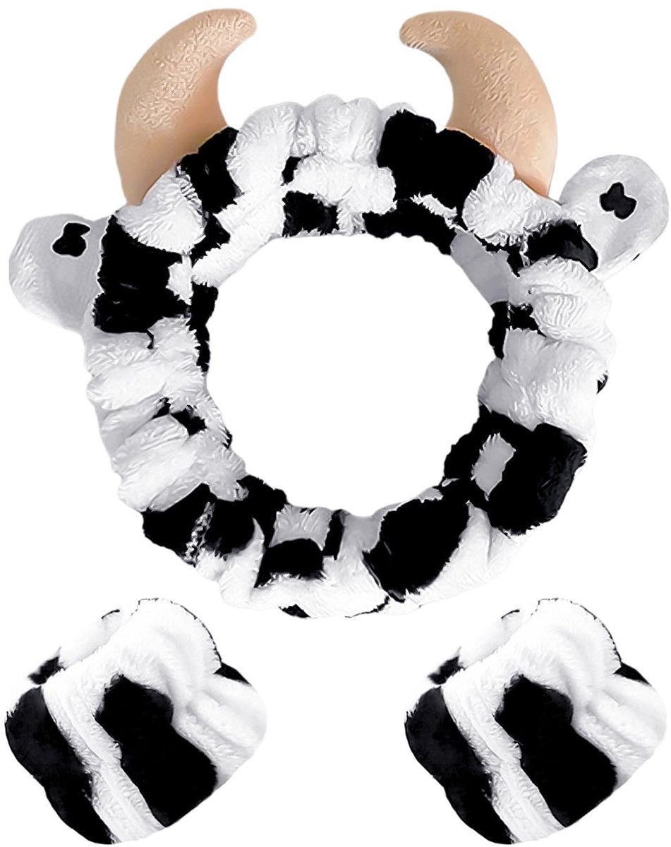 Dailygoods- Koeienhoofdband - Schattige Hoofdband - Koeienarmbanden - Zwart/Wit - Flanel - 1 Stuk/2 Stuks - Haarband