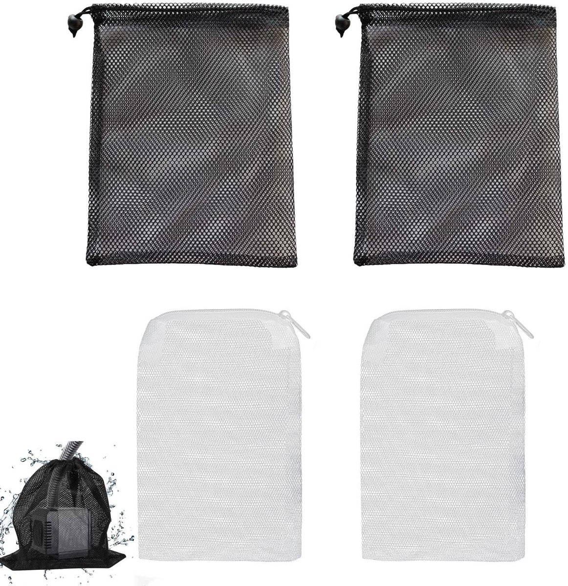 Dailygoods- Filterzak - Mesh Filterzakken - Nettas voor Aquarium - Pomp-Barrière - Zwart/Wit - 1 Stuk - Aquariumfilter
