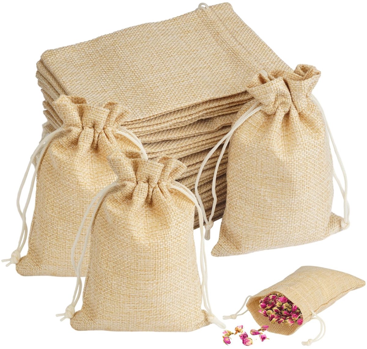 Dailygoods- Jute Tassen 30 Stuks - Mini Jute Tassen 10x15cm - Cadeauzakjes - Herbruikbare Linnen Tassen - Trekkoord - Milieuvriendelijk