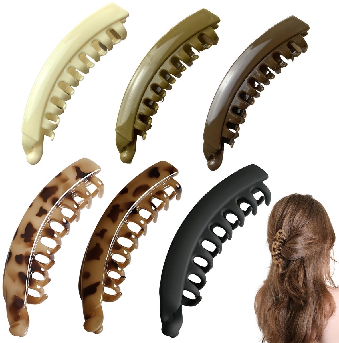 Dailygoods- Bananenclip grote 5 inch - 6 stuks - sterke grip - antislip - haaraccessoires voor meisjes/vrouwen - geschikt voor dik/fijn haar - Haarklem