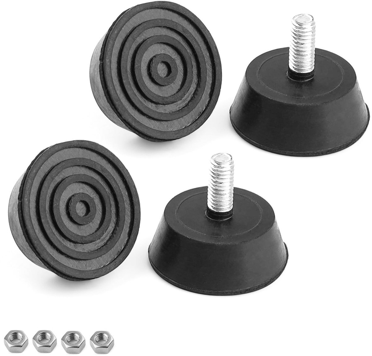 Dailygoods- Stelpoten Verstelbaar - Set van 4 - Rubber Voetjes - M6 Schroefdraad - Basisdiameter 38 mm - Hoge Stabiliteit - Meubelpoten