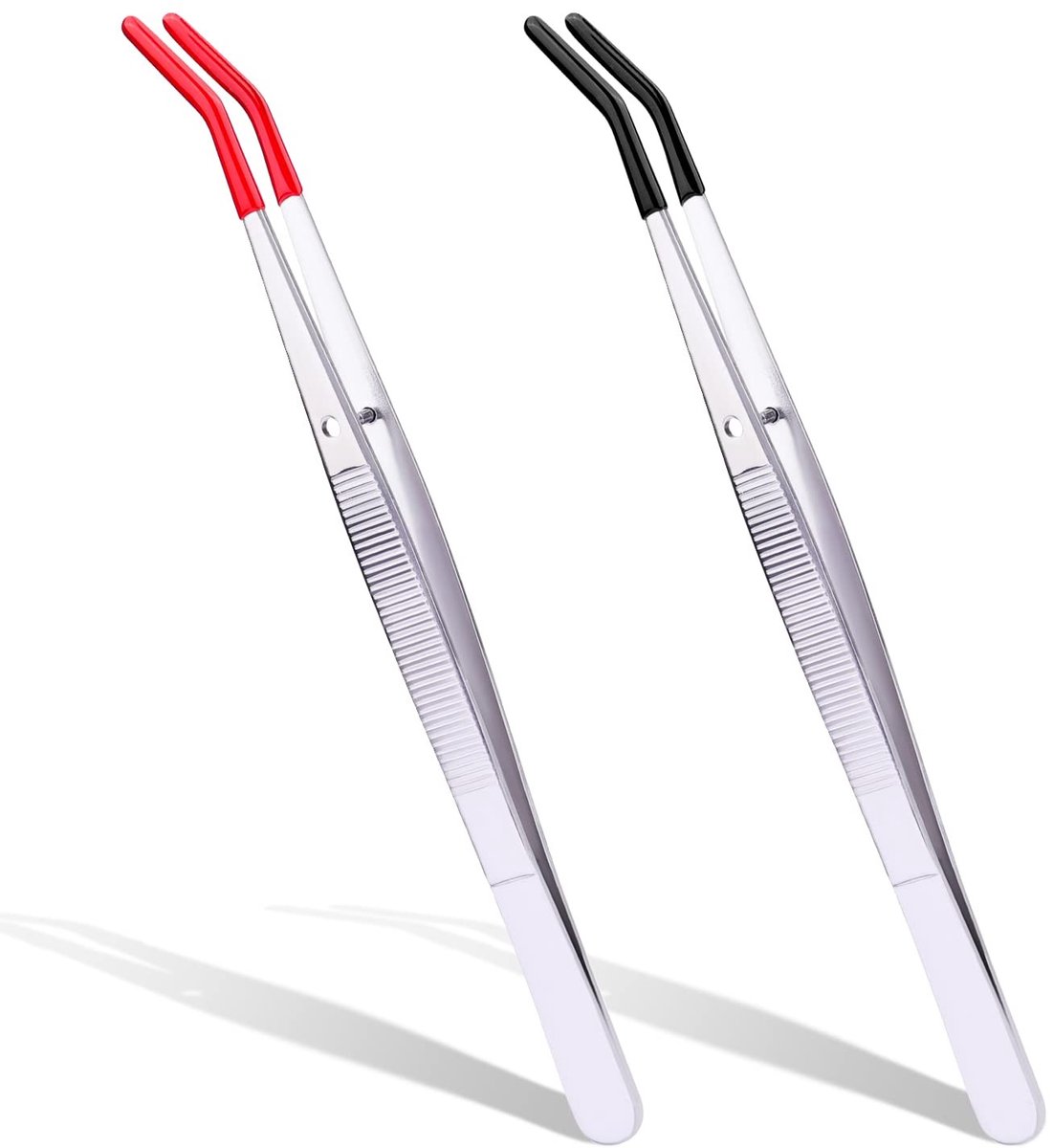 Dailygoods- Pincet met Rubberen Tips - 2 Stuks - Roestvrij Staal - Ambachten/Sieraden Maken - 15 cm - Lichtgewicht/Handzaam - Tweezers