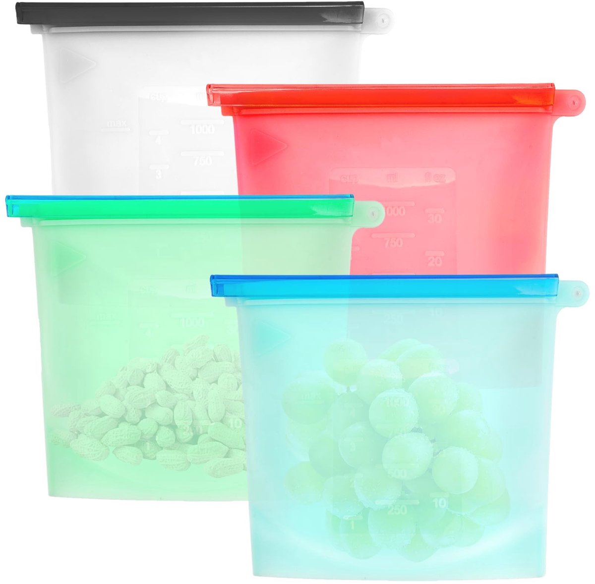 Dailygoods- Vrieszakken herbruikbaar 1 l - Siliconen zakken - Hittebestendig - Lekvrije sluiting - Vaatwasmachinebestendig - Opbergruimte 23 x 17,5 cm - Opbergzakken