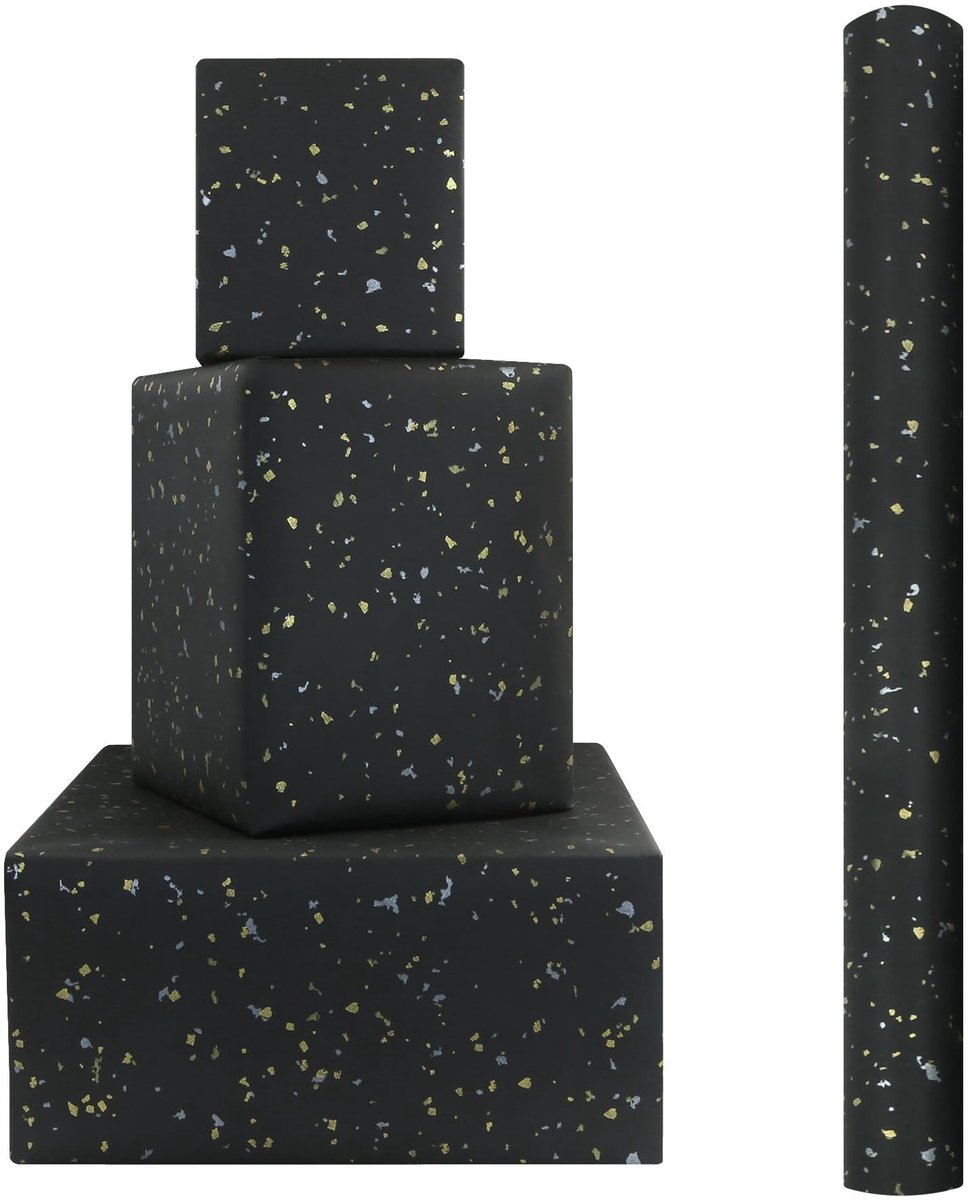 Dailygoods- Cadeaupapier Luxe - Metallic Gouden/Zilveren Foliepunten - Effen Zwart - 1 Mini-Rol 43 x 300 cm - Perfect voor Verjaardag/Bruiloft - Inpakpapier