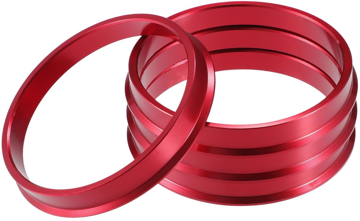 Dailygoods- Hub Centric Rings Aluminiumlegering Rood - Buitendiameter 73.1mm - Binnendiameter 66.6mm - Set van 4 - Trillingen elimineren - Perfecte pasvorm - Naafringen