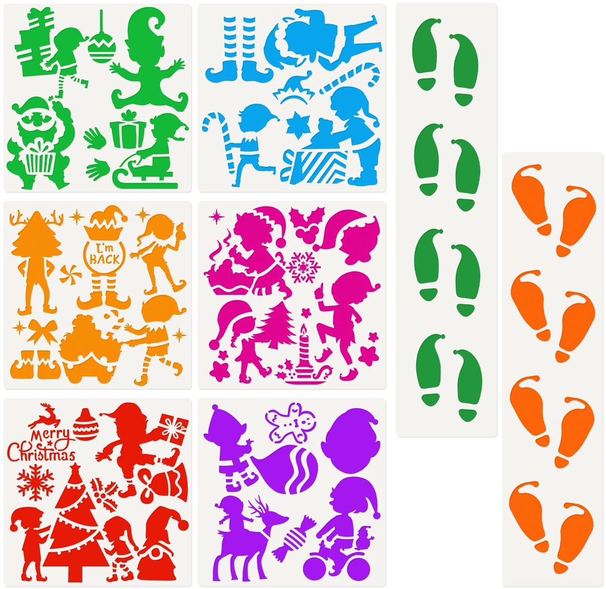 Dailygoods- Elfsjablonen Set - Brutale Kerstkabouters - Voetafdrukken - Schilderen op Hout/Campus/Muur - Creatief Knutselen - Origineel Cadeau - Knutselstencils