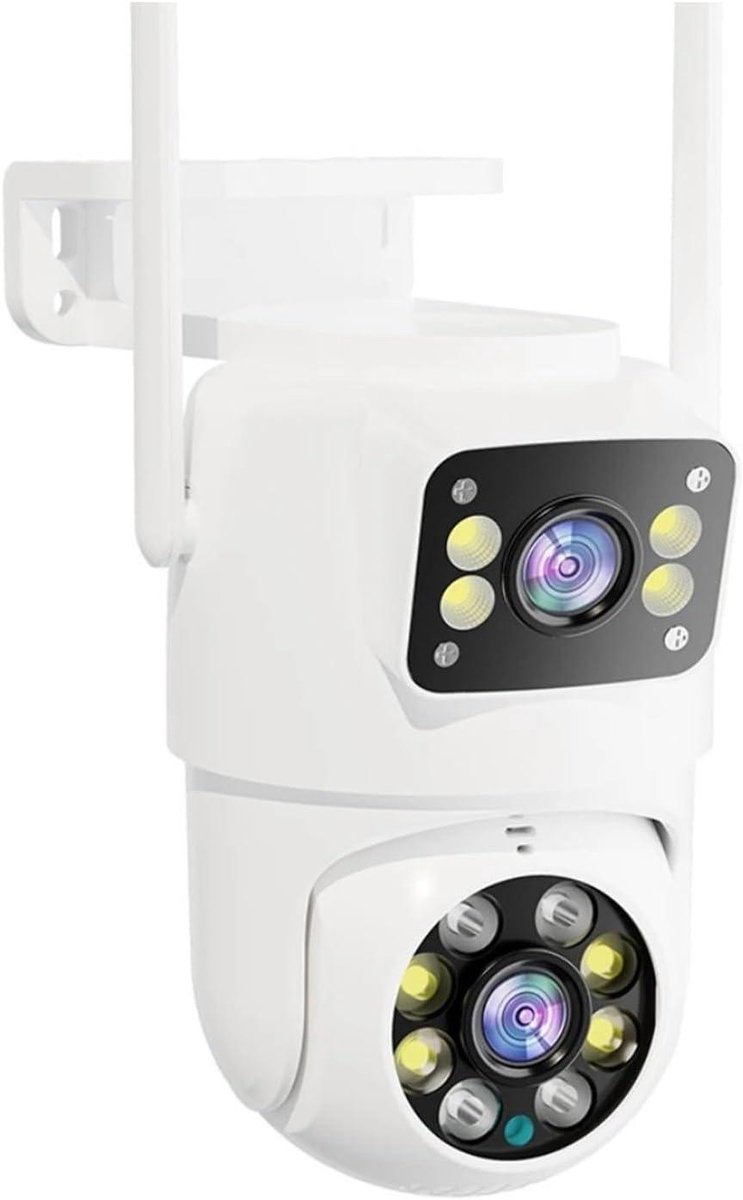 Beveiligingscamera met Dubbele Lens - PTZ Camera Buiten - Huisbeveiliging - AI Lichaamsherkenning - 4MP HD - Wit
