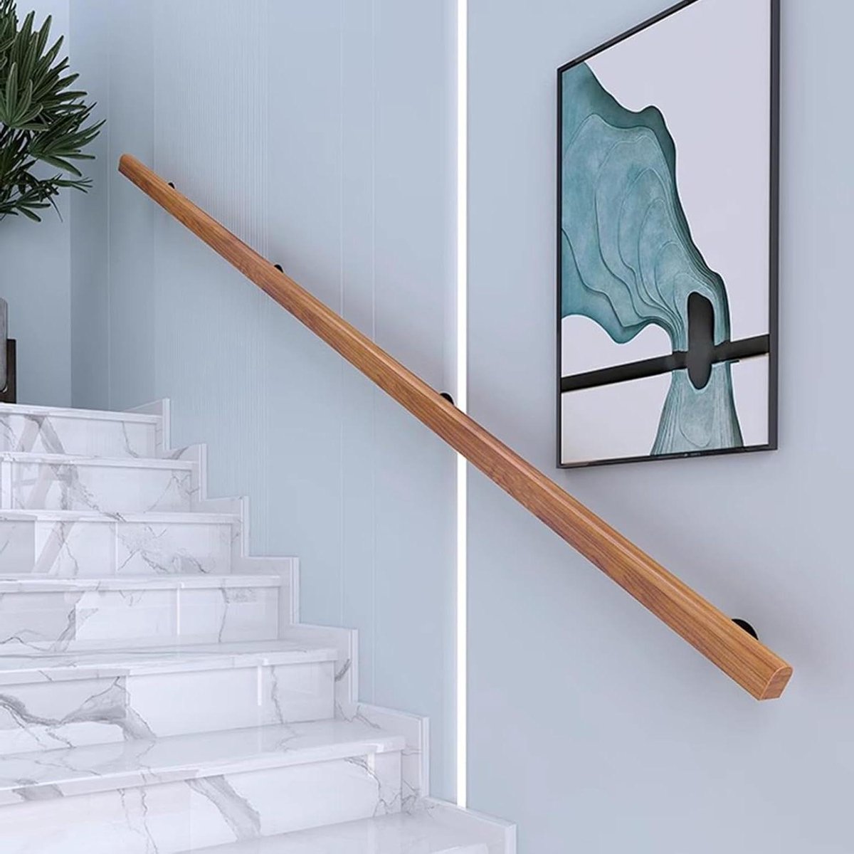 Houten Trapleuning - Muur Handgreep - Veiligheid Verhoging - Massief Hout - 280cm - Naturel