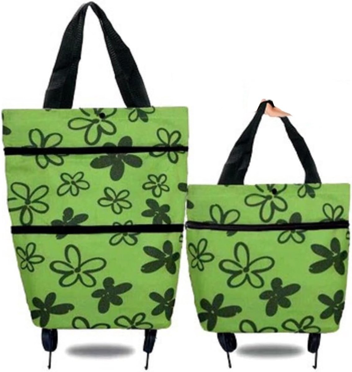 carmdering - Boodschappentas - Herbruikbare Tas - Opvouwbare Tas - Groen, 16 liter, met wieltjes, waterdicht - 46×26×16 cm, max. 10 kg - Voor boodschappen, picknick en reis - Milieuvriendelijk alternatief voor plastic tassen