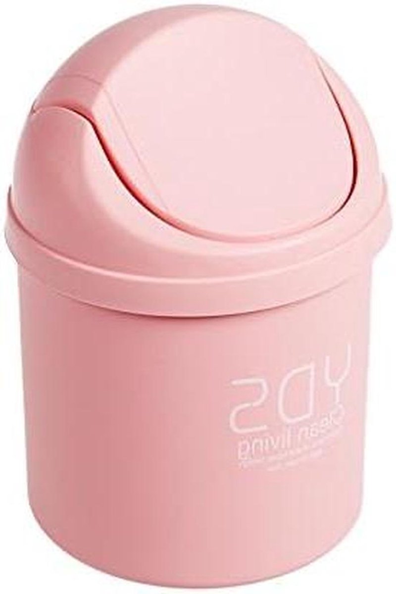 Mini Prullenbak - Afvalbakje Tafel - Bureau Opruimen - Met Deksel - Rond - Roze