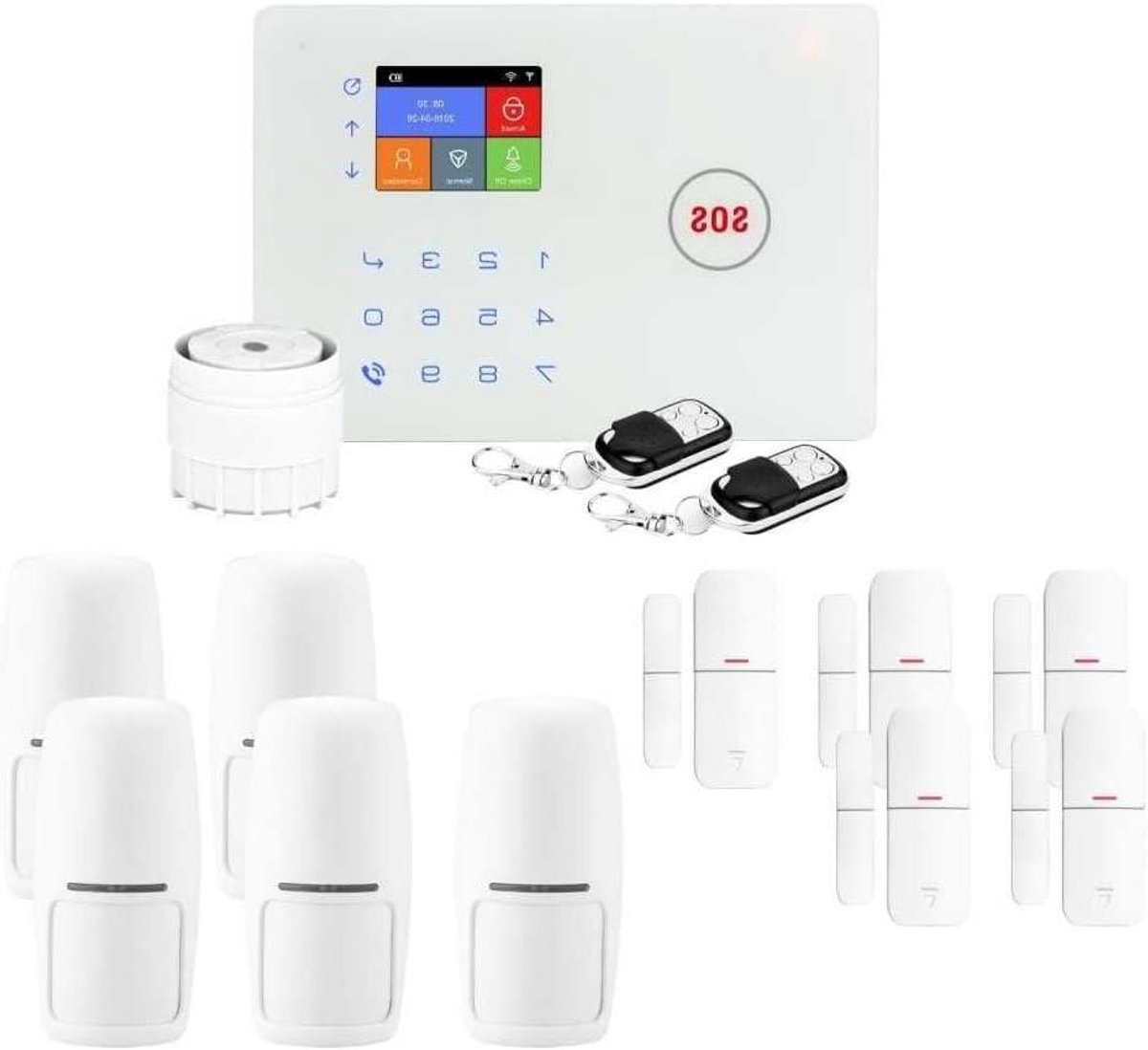 Draadloos Alarmsysteem - Huisbeveiliging Set - Huis Beveiligen - Hybride WLAN GSM - Set 5 Delen - Wit