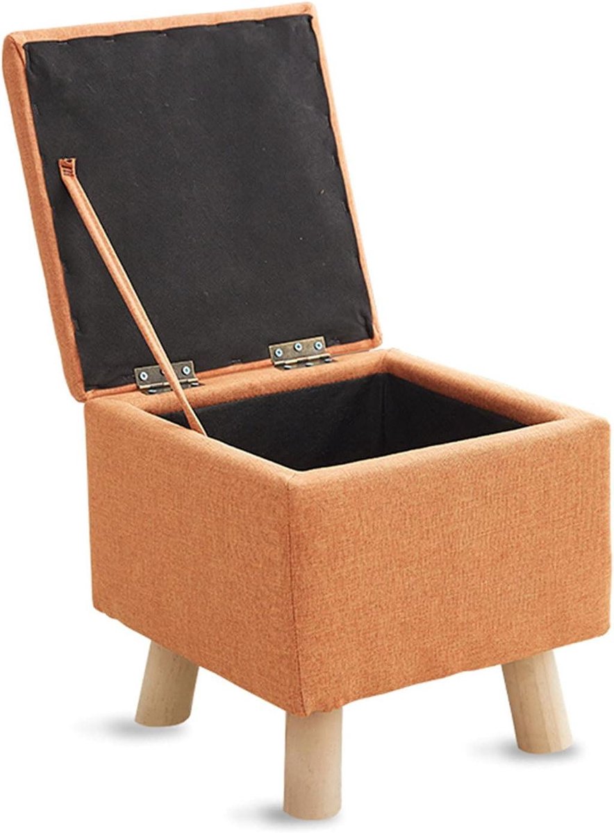Opberg Poef - Zitkruk Krukje - Woonkamer Organiseren - Stabiele Houten Poten - 33x33x33 cm - Donkergrijs