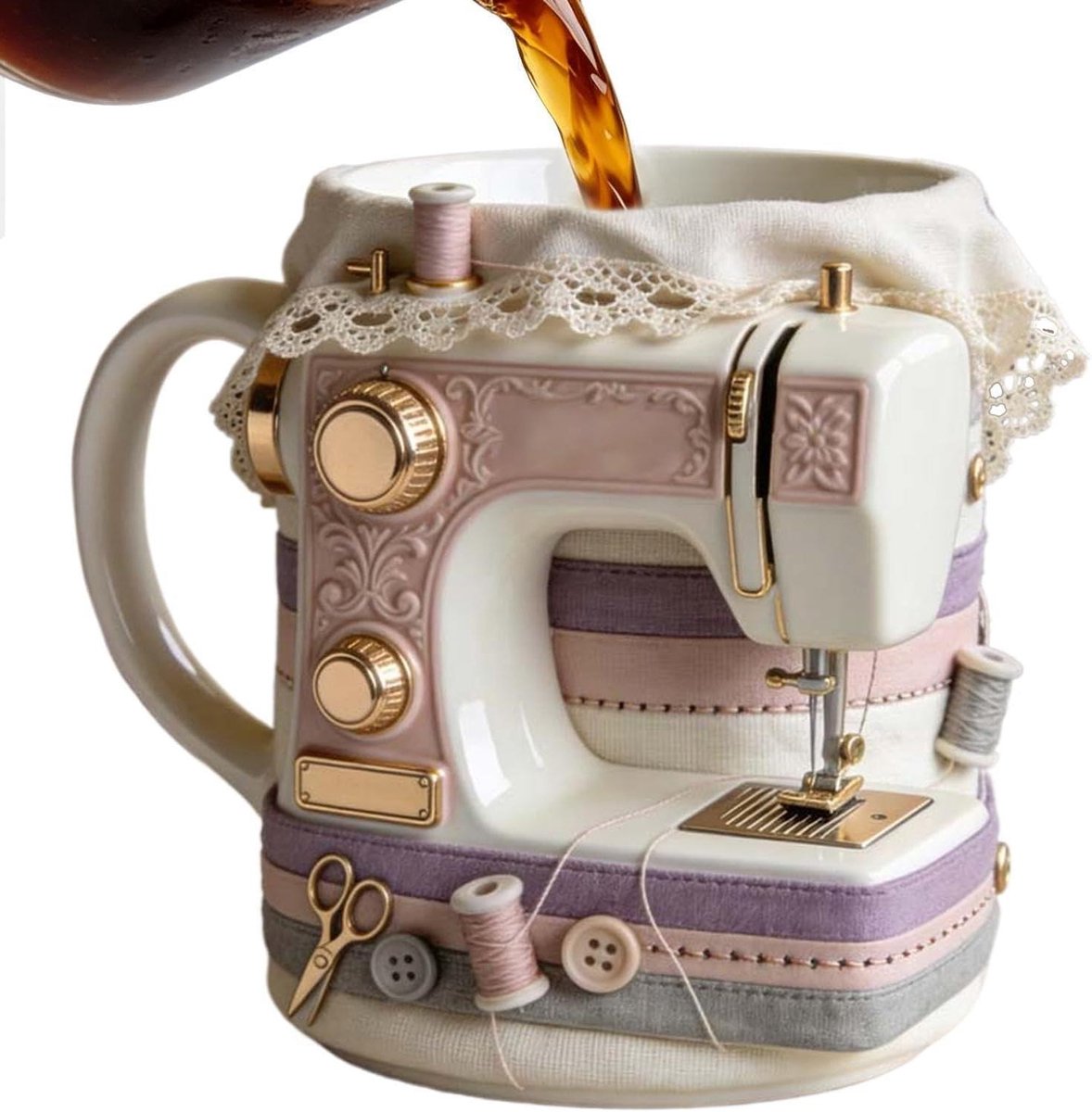 Keramische Mok - Theemok Koffiemok - Creatief Werk - Naaimachine Thema - 330 ml - Wit