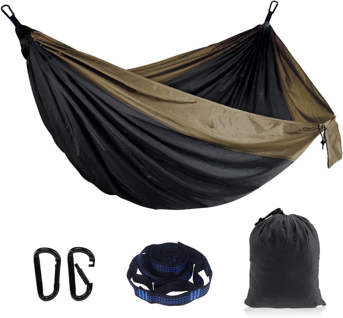 Outdoor Hangmat - Nylon Hangmat - Ontspannen Buiten - 300kg Draagkracht - 270x140cm - Zwart Camel