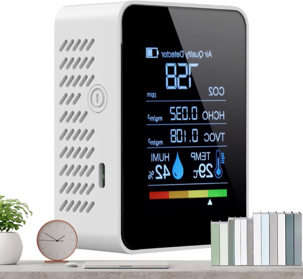Luchtkwaliteitsmeter - CO2 meter monitor - Binnenklimaat controleren - HD-visuele bewaking - 48 x 99 x 48 cm - Wit